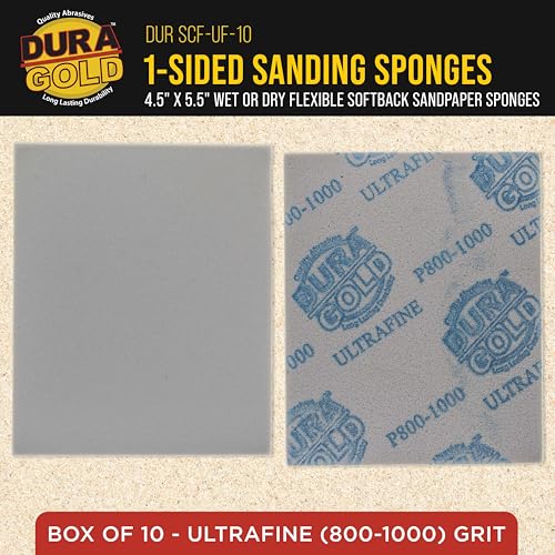 Dura-Gold Ultrafine Cut Sanding Sponges 5.5" x 4.5", 800 to 1000 Grit Bx 10 - style: Ultra Fine