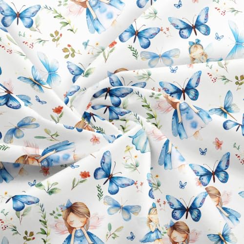 jejeloiu Cartoon Elf Fabric by The Yard Soft 1 Yard - color: Blue and White, size: 1 Yard