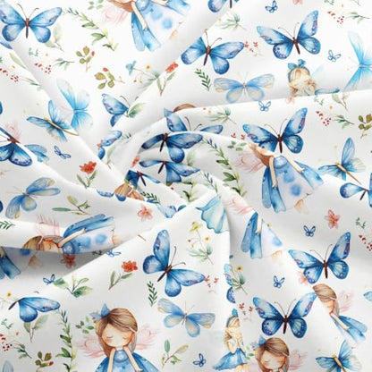 jejeloiu Cartoon Elf Fabric by The Yard Soft 2 Yards - color: Blue and White, size: 2 Yards
