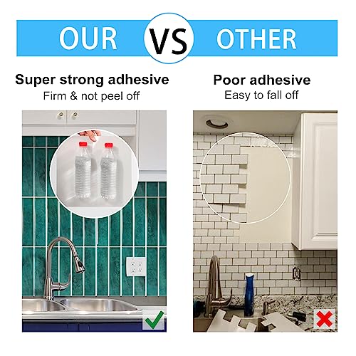 Peel and Stick Tile，New Upgrade Thicker Design Self Adhesive 12" x 12" Large Premium Peel and Stick Backsplash for Kitchen,Bathroom, Living Room, RV Etc（10-Sheet）. - color: Turquoise Green