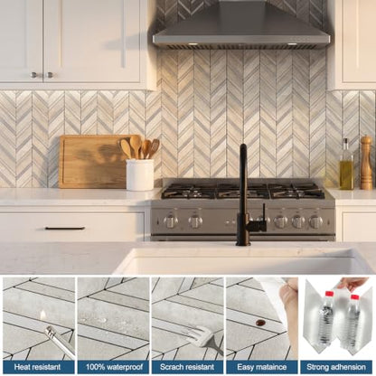 Yipscazo 10-Sheet Peel and Stick Herringbone Backsplash,Gray Stone - color: Gray Stone