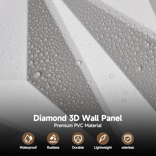 INMOZATA 3D Wall Panels, Diamond Textured PVC Accent Wall Panels - color: A_White
