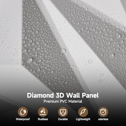 INMOZATA 3D Wall Panels, Diamond Textured PVC Accent Wall Panels - color: A_White