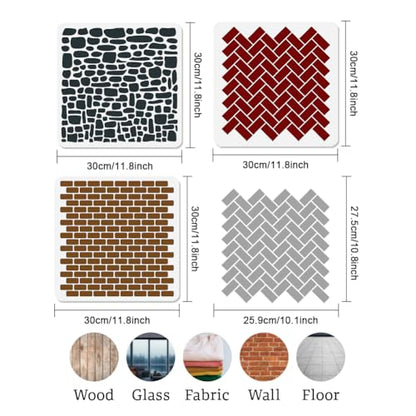 3Pcs Tile Texture Stencils for Painting, 11.8"x11.8" Reusable Splicing Brick Herringbone Stencil Drawing Templates, DIY Craft Paint Templates for Wall Home Decor Wood Burning Canvas Journal - style: Tile Texture A