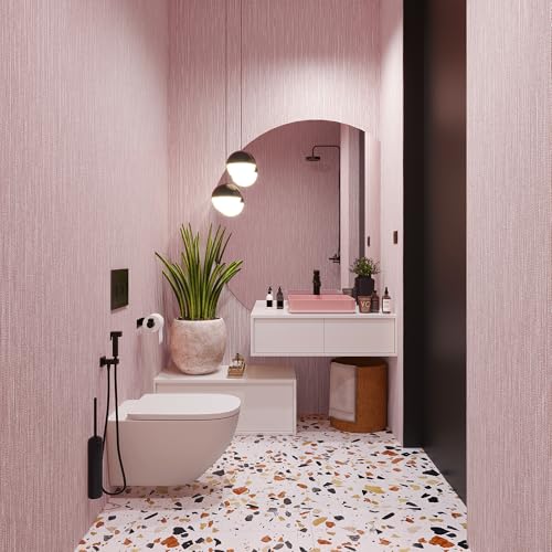 Grasscloth Textured Peel and Stick Wallpaper,Pink,24"x394" - color: Pink