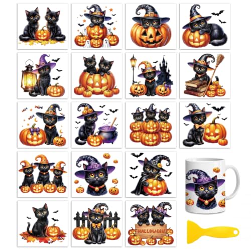 Peacoblue Black Cat Pumpkin Rub On Transfers for Craft, Transfer Sticker - style: Black Cat and Pumpkin