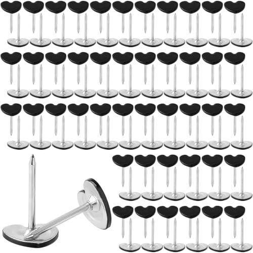 100pcs Heart Flat Head Thumb Tacks for Wall, Black, 0.39 x 0.66 in - color: Black, 100pc, Heart