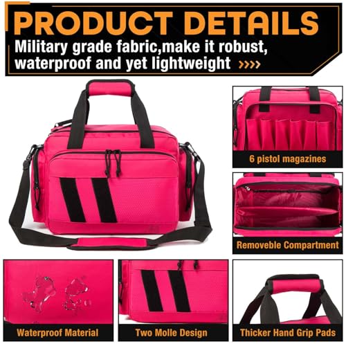 Range Bag -Medium Size Gun Range Bag for Handguns,Pistols and Ammo - color: Pink