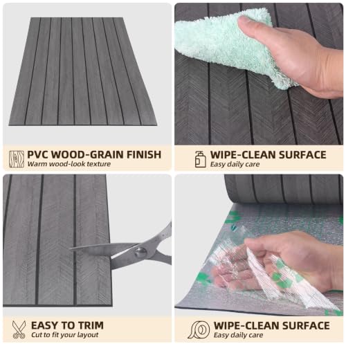 Peel and Stick Wood Slat Wall Panels, Dark Gray, 118 x 15.7 in - color: Dark Grey Oak, size: 15.7" x 118"