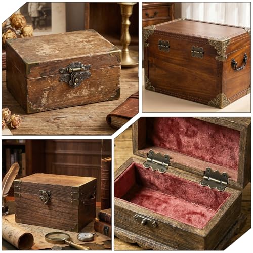 72 Sets Retro Jewelry Box Hinges and Latches with Matching Screws Kit, Small Bronze Brass Latch Hinges for Wooden Jewelry Box and Decorative Cabinet(Catch*24 + Hinges*48)