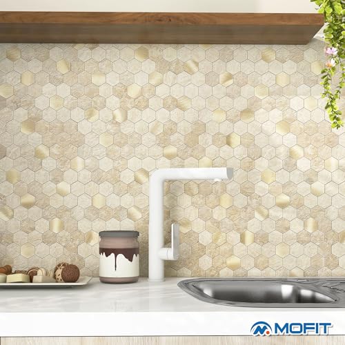 Peel and Stick Backsplash Hexagon Marble Tiles Beige 5pcs - color: Beige, size: 5sheets