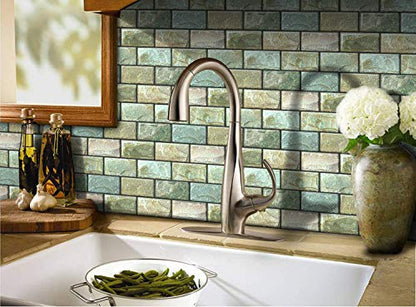 10 Sheets Peel and Stick Tile Backsplash for Kitchen Wall Tile, Self Adhesive Brick Backsplash Subway Tiles Backsplash, Stick on Tiles Kitchen Backsplash 10"x10.6" - color: Green