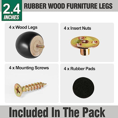 FoDau770 Rubber Wood Furniture Legs 2.4 Inch, Black Couch Legs, 4pcs - color: Black, size: 2.4 Inch