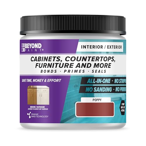 Beyond Paint All-in-One Refinishing Paint, No Sanding, Matte Finish for Cabinets, Countertops, Furniture and Doors, 1 Pint, Poppy - color: Poppy