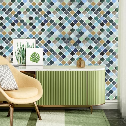 STICKGOO Arabesque Peel and Stick Backsplash Tile, Multicolor Look - color: Multicolor Look
