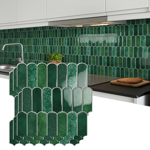 10-Sheet Upgraded Thicker Peel and Stick Kitchen Backsplash Tiles - color: Forest Green