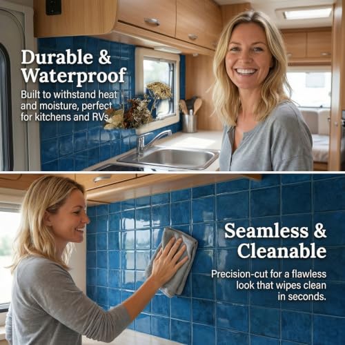 4 Sheets Ocean Blue 6"x6" Peel and Stick Subway Tile Backsplash - color: Ocean Blue, size: 4 Pcs 6" x 6" x 0.05"