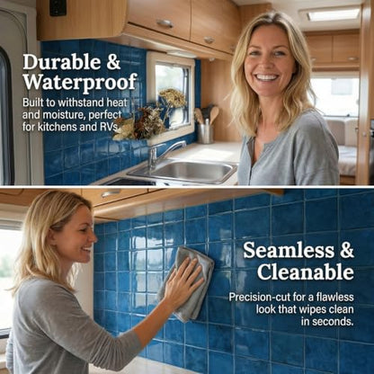 4 Sheets Ocean Blue 6"x6" Peel and Stick Subway Tile Backsplash - color: Ocean Blue, size: 4 Pcs 6" x 6" x 0.05"