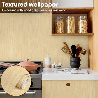 Fititem 393”×17.3” Wood Grain Contact Paper Light Oak Faux Wood Wallpaper - size: 17.3" x 393"