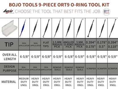 Bojo Tools Tool Kit, Heavy Duty Plastic 9-Piece O-Ring Set Hook Pick - size: O-Ring Tool F1 Kit