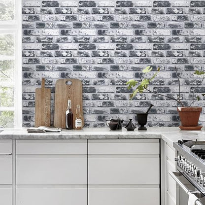 COMSTICKC 3D Faux Brick Wall Panels Peel and Stick, 10 Pcs 11.8" x 11.8" - color: Whitewash Black