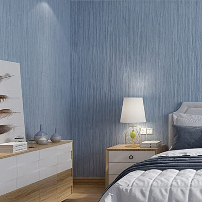 Haimin Grasscloth Wallpaper Textured 24in X 393in Fabric Contact Paper Grey Blue Wall Paper Textured Linen Peel and Stick Self-Adhesive Thick Vinyl Embossed Film Wallpaper (Gray Blue) - color: Gray/Blue