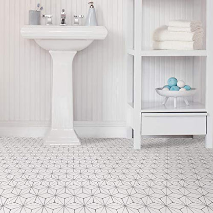 FloorPops FP2481 Kikko Peel Stick Floor Tiles, White & Off-White (Pack of 6) - size: 60"L x 24"W x 0.06"T (Pack of 6)