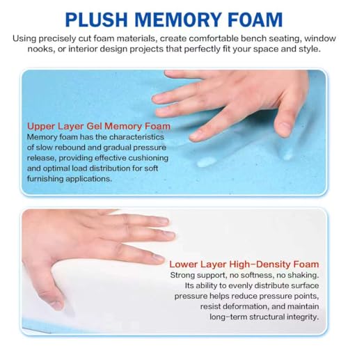1"x24"x72" Upholstery Foam High Density Gel Memory Foam Cushion - size: 72" X24"x1