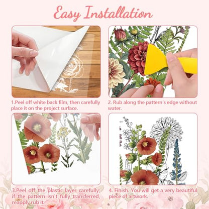 Peacoblue Bird Flower Bush Rub On Transfers for Furniture 6"x12" - style: Vintage Bird and Flower Bush