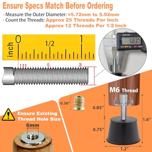 NEWBYTEK M6 Thread Rubber Furniture Leveling Feet Screw in Threaded Furniture Levelers Adjustable Table Chair Levelers Feet Glides for Chairs Tables Cabinet Patio - 16 Pack - size: M6 Thread, 16 Pack