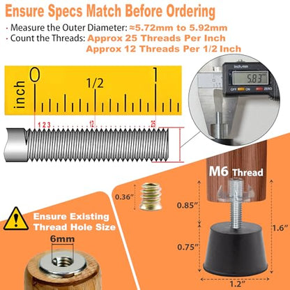 NEWBYTEK M6 Thread Rubber Furniture Leveling Feet Screw in Threaded Furniture Levelers Adjustable Table Chair Levelers Feet Glides for Chairs Tables Cabinet Patio - 16 Pack - size: M6 Thread, 16 Pack