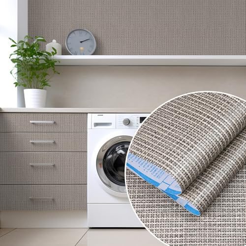 Brown Textured Peel and Stick Grasscloth Wallpaper Faux Linen Woven Contact Paper 23.6"x472" Faux Fabric Wallpaper Waterproof Self Adhesive Removable Vinyl Wall Paper for Wall Cabinets Furniture - color: Brown, size: 23.6" x 472"