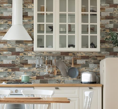 2026 New Upgrade Peel and Stick Backsplash Tile, Peel and Stick 11.34" X 11.57" Wall Tile for Kitchen, Bathroom, Fireplace, Laundry (Mix Rustic, 10 Packs) - color: Mix Rustic