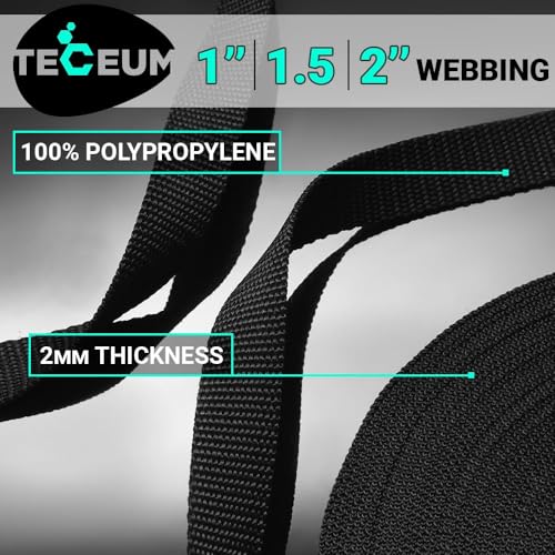 TECEUM Webbing Strap, 3/4" to 2", 10-50 Yds, Multi-Color Heavy Duty Tape - color: Black, size: 3/4"- 25 yards