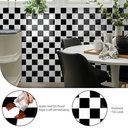 10 Sheets Upgraded Thicker Design Tile Peel and Stick Backsplash - color: Black/White
