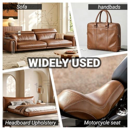 Premium Heavy-Duty 1.4mm Thick Full-Grain Embossed Faux Leather, 54" Wide - color: Brown, size: 1 Yard （36in*54in）