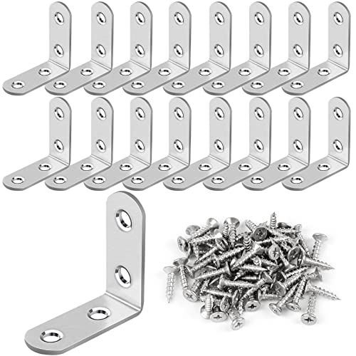 16 Pcs L Bracket Stainless Steel Corner Brace Sets, 90 Degree Right Angle Brackets with 64 Pcs Screws, L Bracket Firmware for Wooden Shelves, Chairs, Tables, Dressers, Furniture (Silver) - size: 16PCS | 40×40MM, style: Silver
