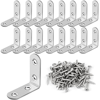 16 Pcs L Bracket Stainless Steel Corner Brace Sets, 90 Degree Right Angle Brackets with 64 Pcs Screws, L Bracket Firmware for Wooden Shelves, Chairs, Tables, Dressers, Furniture (Silver) - size: 16PCS | 40×40MM, style: Silver