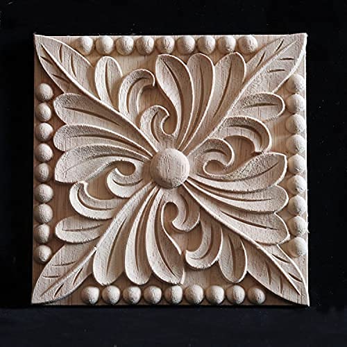 6x6cm Hand-Carved Wood Appliques, Unpainted Set of 4