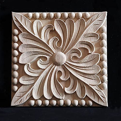 6x6cm Hand-Carved Wood Appliques, Unpainted Set of 4
