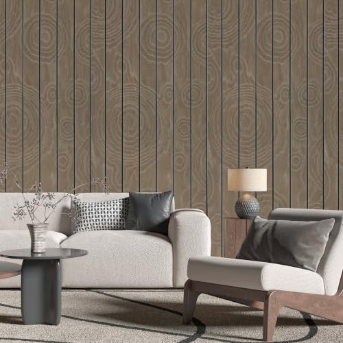 CHIHUT Large Roll 24"x197" Wood Slat Wall Panel Thick Faux Chocolate Brown Teak Soundproof Foam Wood Panel Wallpaper Peel and Stick Temporary Rustic Accent Wall Panels for Bedroom Living Room - color: Chocolate Brown Teak-24"x197"