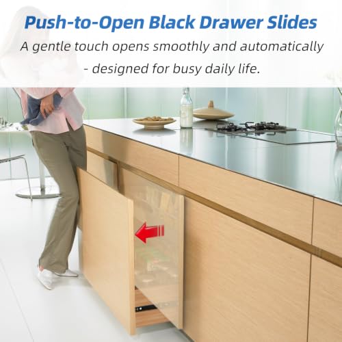 Push to Open Drawer Slides 1 Pair Full Extension 12 14 16 18 20 22 24 inch Side Mount Pull Out Kitchen Cabinet Rails Bracket Replacement Ball Bearing (Push to Open-1 Pair, 20 Inch) - color: Push To Open-Black, size: 20 Inch