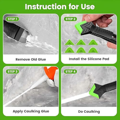 Silicone Caulking Tools-5 in 1 Sealant Finishing Tool Grout Remove Scraper (Stainless Steelhead),Caulk Remover Glass Glue Angle Scraper for Bathroom, Kitchen, Floor, Window, Sink Joint, Frames Seal - color: Black