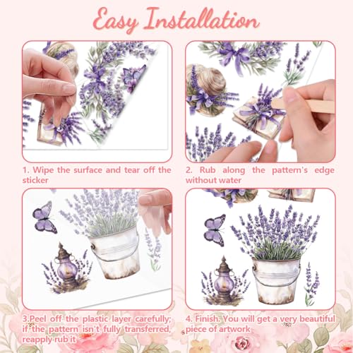 Peacoblue Purple Lavender Rub On Transfers for Furniture Craft 6"x12" - style: Purple Lavender Flowers