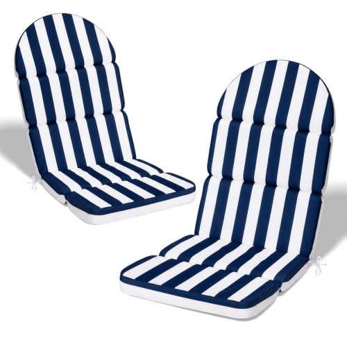 Adirondack Chair Cushion, 50x20 in Outdoor Rocking Seat Pad, 2 Pack - color: Navy Blue White Stripe, size: 2 pack