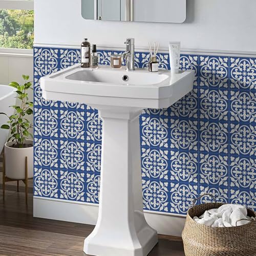 Alwayspon 12 Sheet 6x6inch 3D Thicken Foaming Board Vinyl Backsplash Marble Tiles, Self-Adhesive Peel and Stick Wall Tile Stickers Stick on Subway Tiles for Kitchen Bathroom Wall, Blue Floral - color: Blue Floral