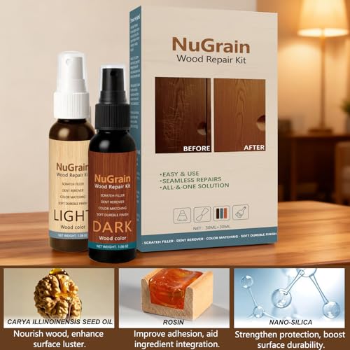 NuGrain Wood Repair Kit, Professional Wood Floor Scratch Repair,Easy-Fix Wood Furniture Repair- Restores Wood Scratch, Covers Nicks, Hides Minor Defects, Restore a Finish for Wood