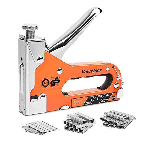 ValueMax Staple Gun, Heavy Duty 3-in-1 Manual Nail Gun with 3000 Staples, Upholstery Stapler for Wood, Furniture, Carpet, Carpentry, DIY, Wire, Decoration, Craft, Fixing Material, Decoration - style: Orange & 3000 Staples