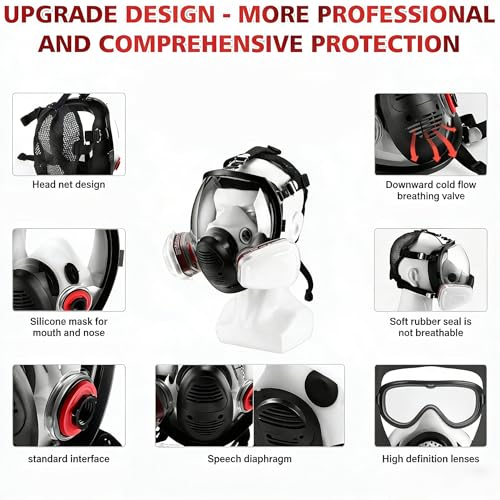 Reusable Full Face Respirator Mask for Chemicals,Spray Painting,Sanding,Epoxy Resin,Industrial,Paint,Grinding work.