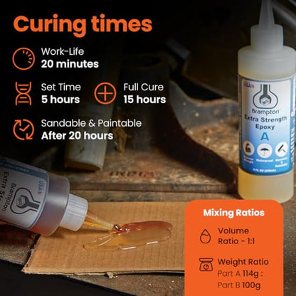 Brampton Extra Strength Epoxy, 20-Minute Work Life, Waterproof 2-Part Epoxy Glue Kit for Tile, Metal, Ceramic, Glass, Wood, Stone, Strong Bonding, Sandable, Paintable Resin, Easy 1:1 Mix, 8 oz - style: 8 FL OZ KIT